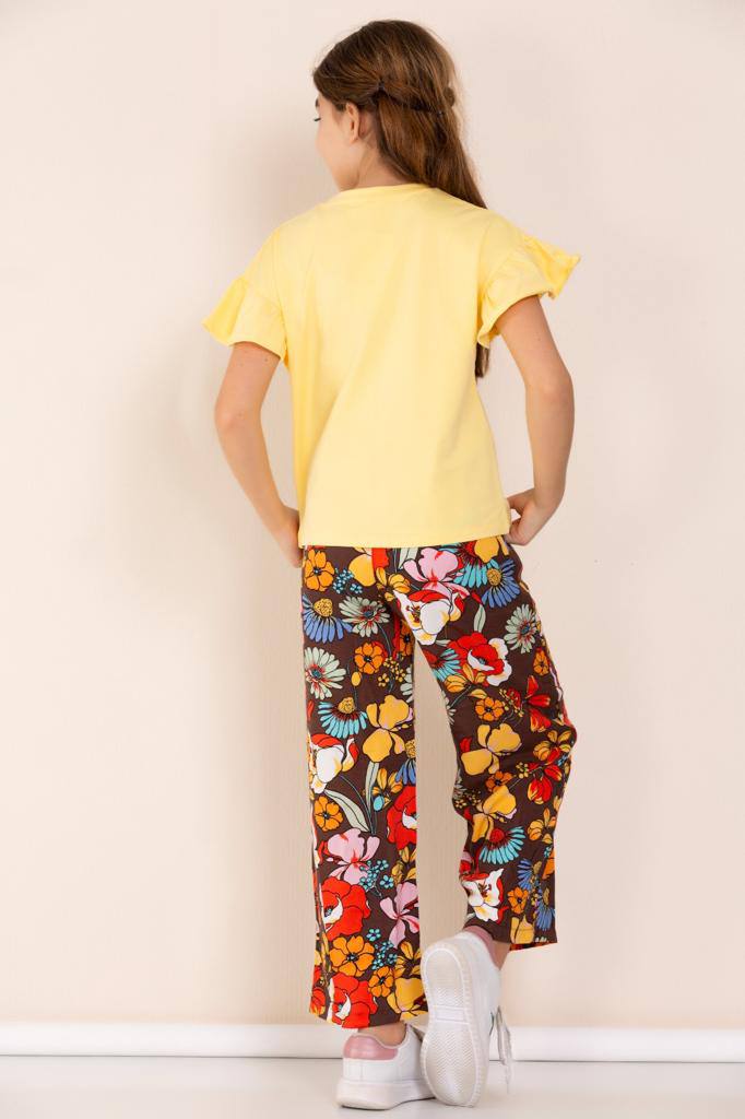 Ensemble 2 pièces pantalon en tissu fleurie et t-shirt pour fille de 5 à 10 ans - Karasmoode