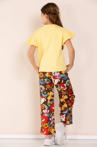 Ensemble 2 pièces pantalon en tissu fleurie et t-shirt pour fille de 5 à 10 ans - Karasmoode
