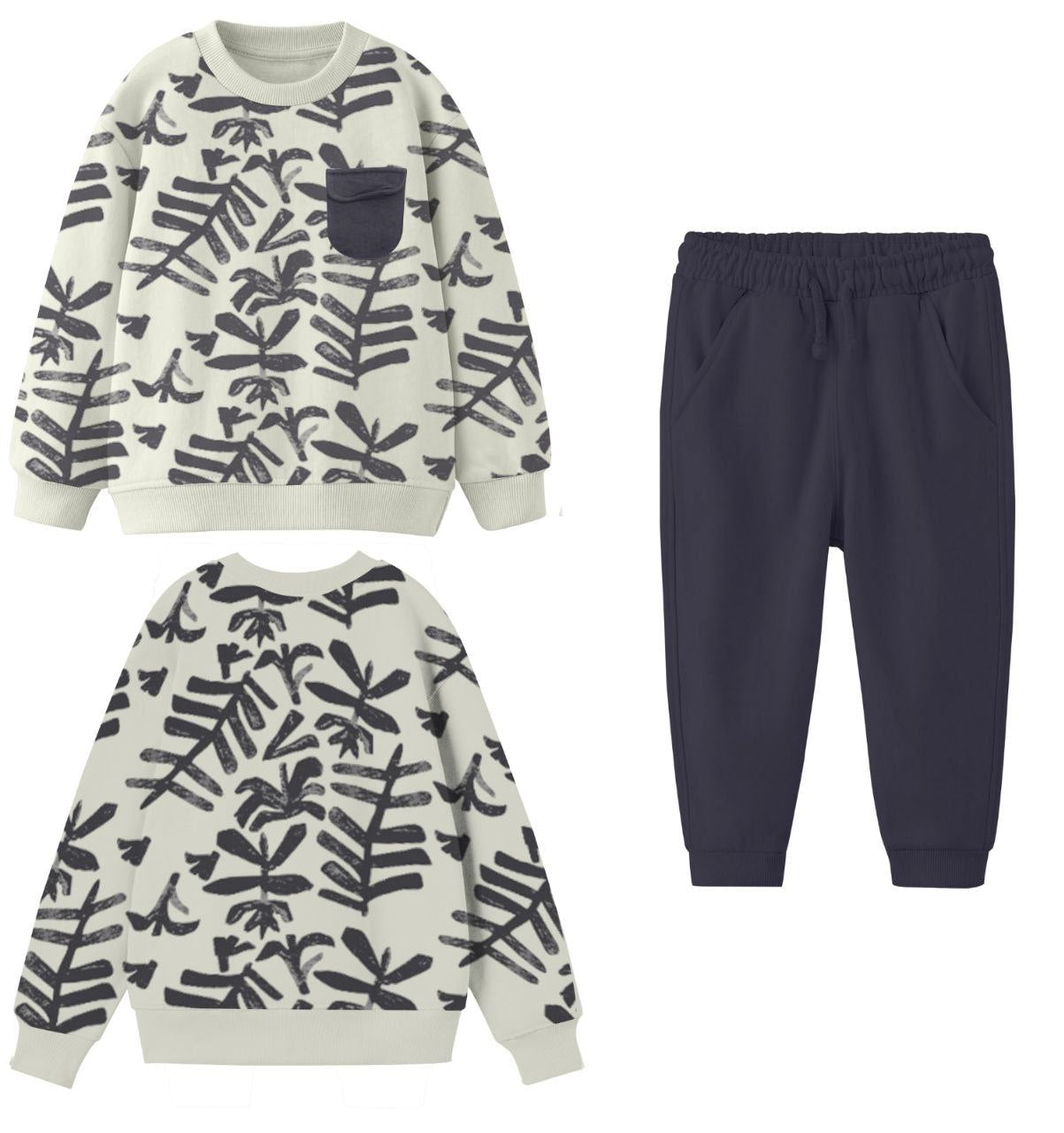 Ensemble 2 pièces pantalon jogging et chandail imprimé Feuilles pour garçon de 4 à 12 ans - Karasmoode