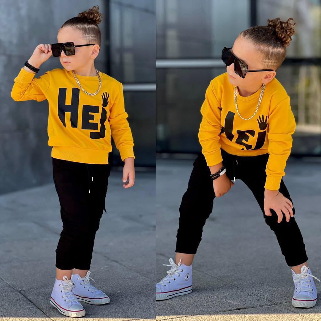 Ensemble 2 pièces pantalon jogging et chandail imprimé HEJ pour garçon de 2 à 8 ans - Karasmoode