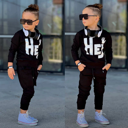 Ensemble 2 pièces pantalon jogging et chandail imprimé HEJ pour garçon de 2 à 8 ans - Karasmoode