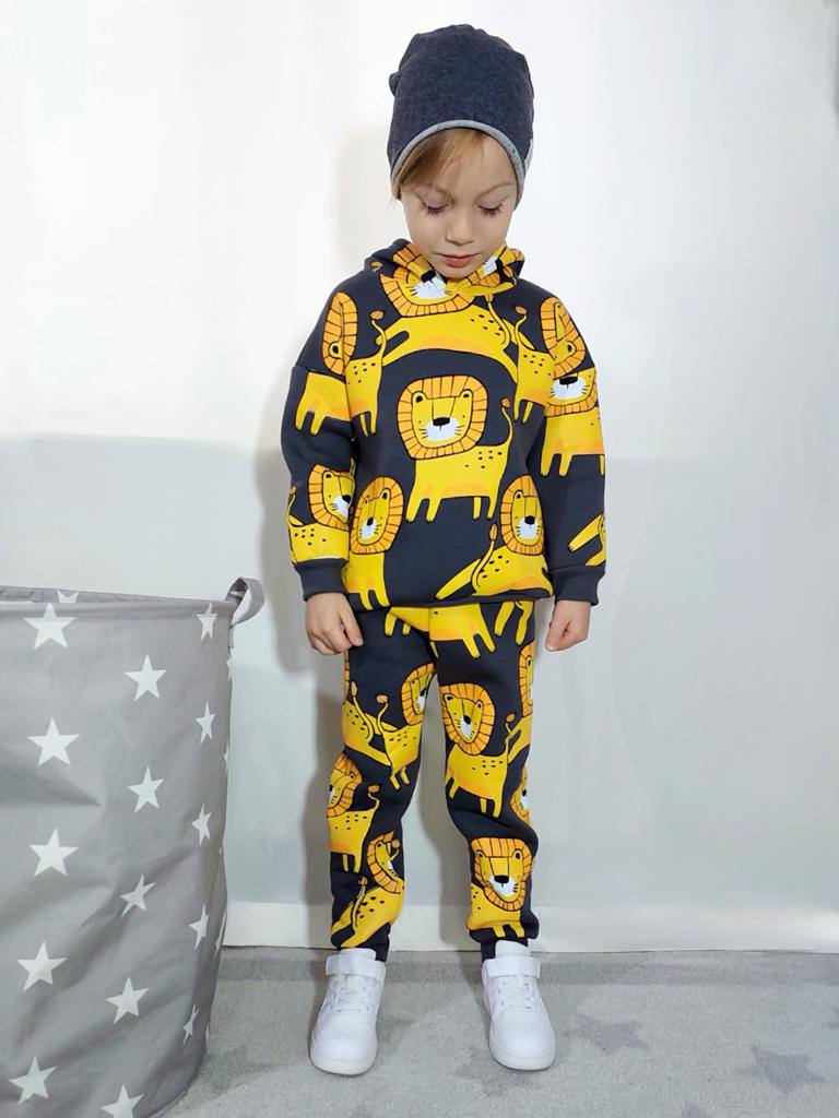 Ensemble 2 pièces pantalon jogging et chandail imprimé Lion jaune pour garçon de 3 à 10 ans - Karasmoode