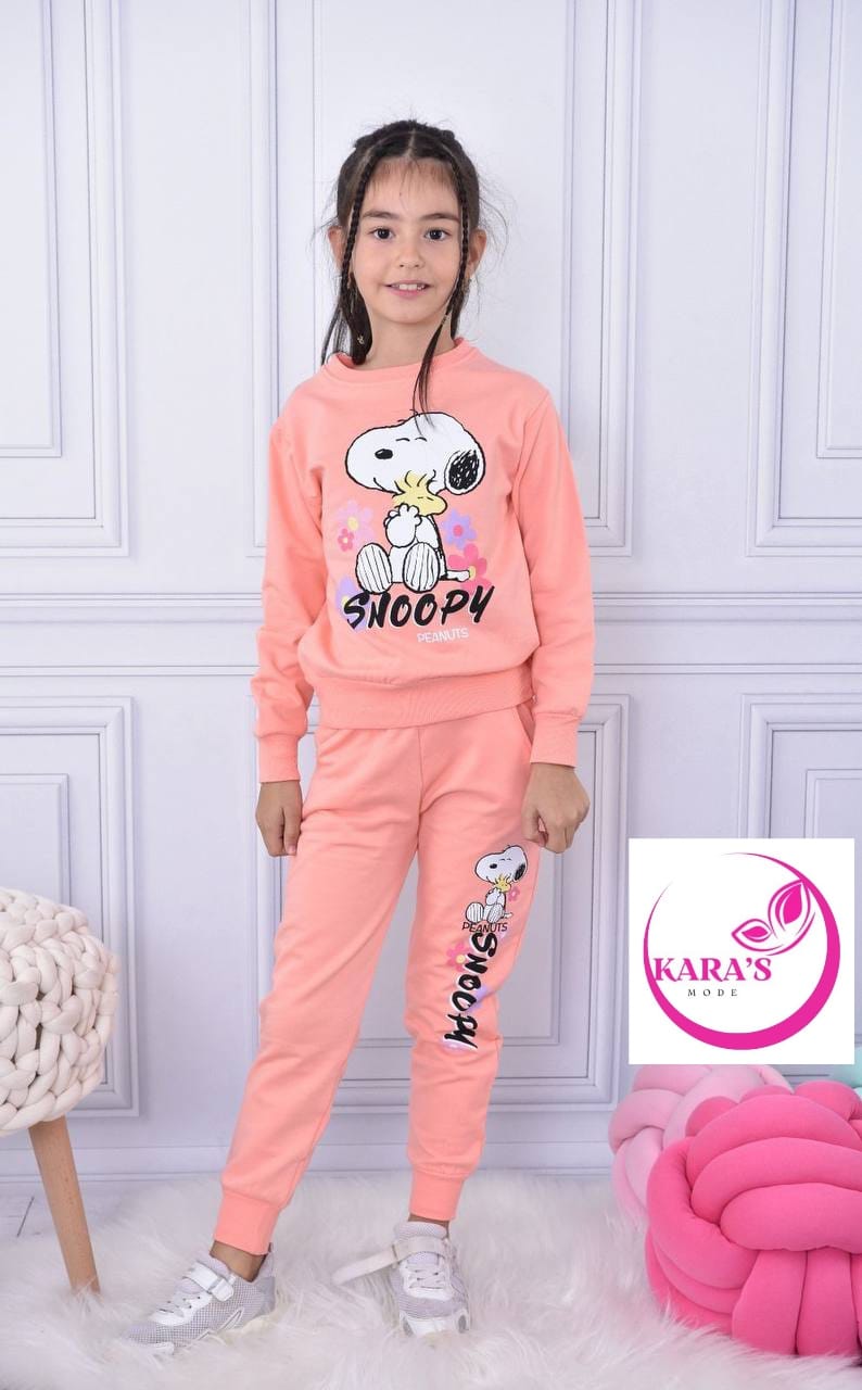 Ensemble 2 pièces pantalon jogging et chandail imprimé SNOOPY pour fille de 3 à 10 ans - Karasmoode