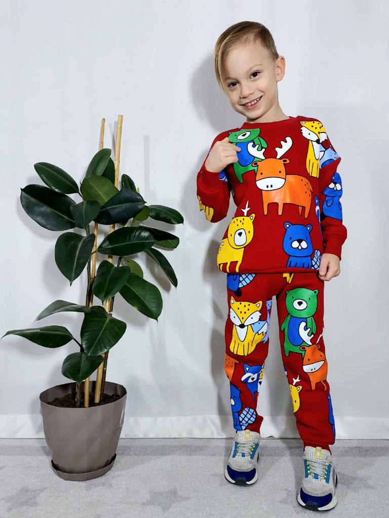 Ensemble 2 pièces pantalon jogging et chandail imprimé animal pour fille et garçon de 3 à 10 ans - Karasmoode