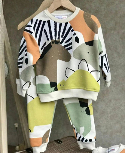 Ensemble 2 pièces pantalon jogging et chandail imprimé animal unisexe de 2 à 8 ans - Karasmoode