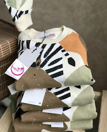 Ensemble 2 pièces pantalon jogging et chandail imprimé animal unisexe de 2 à 8 ans - Karasmoode
