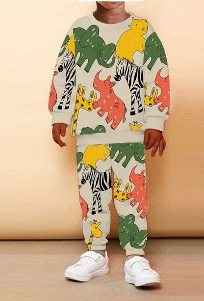 Ensemble 2 pièces pantalon jogging et chandail imprimé animal unisexe de 2 à 8 ans - Karasmoode