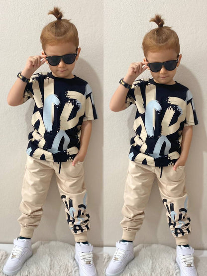 Ensemble 2 pièces pantalon jogging et t-shirt IMPRIMÉ pour garçon de 5 à 14 ans - Karasmoode