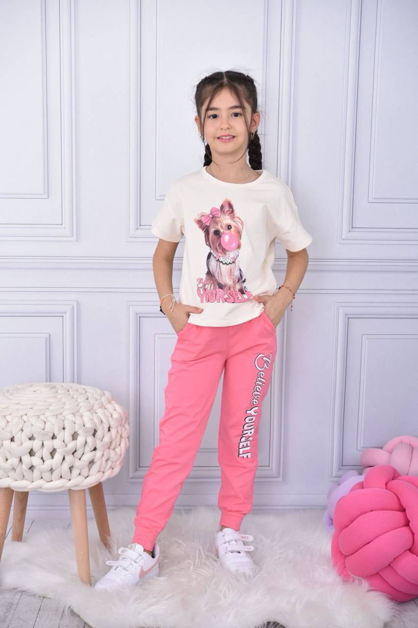 Ensemble 2 pièces pantalon jogging et t-shirt imprimé BELIEVE YOURSEL pour fille de 3 à 10 ans - Karasmoode