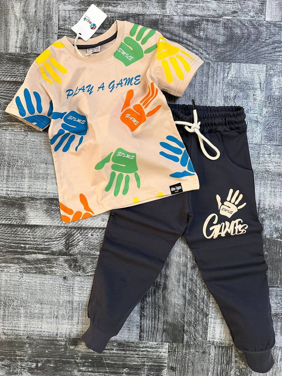 Ensemble 2 pièces pantalon jogging et t-shirt imprimé LAMAIN  pour enfant de 3 à 10 ans - Karasmoode