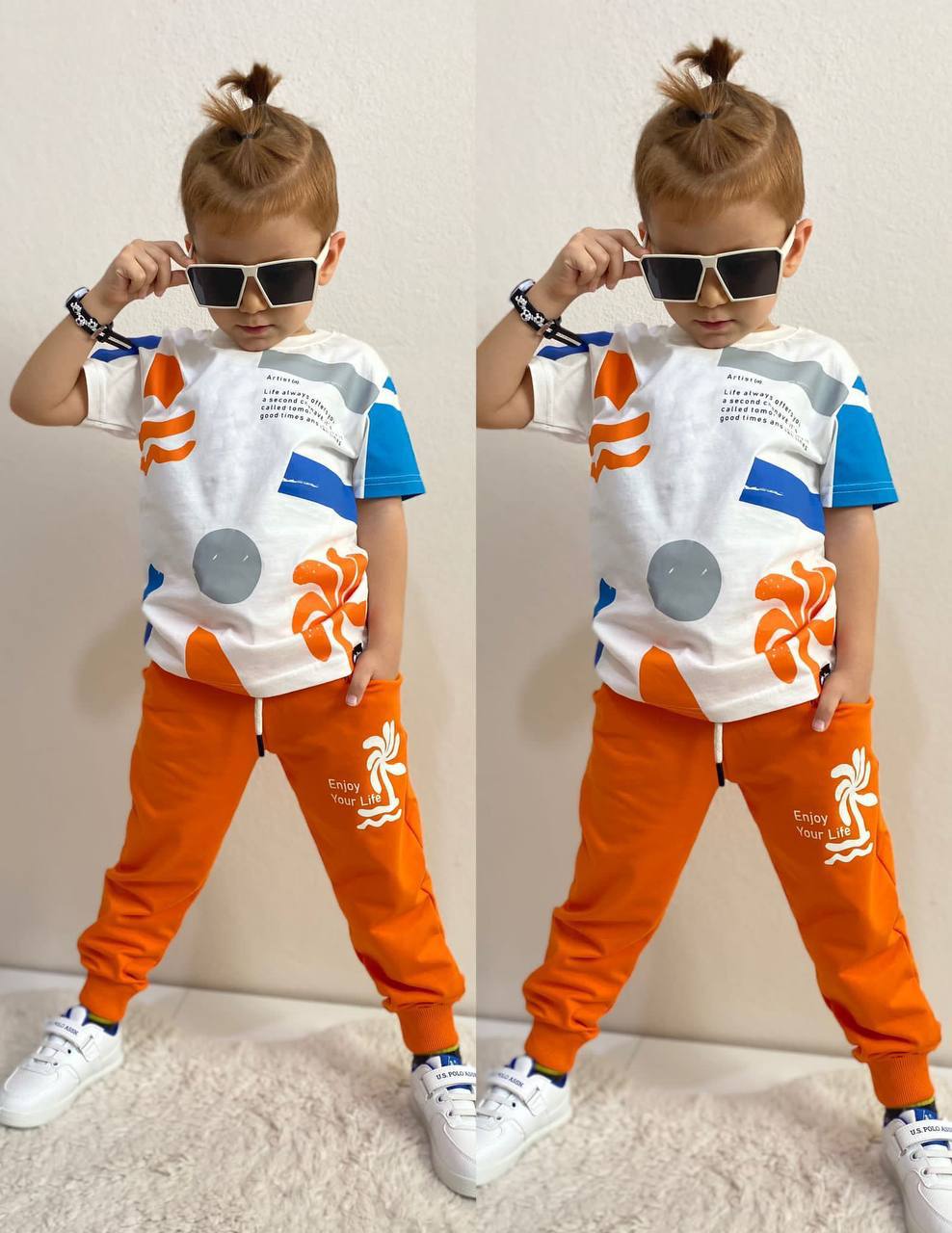 Ensemble 2 pièces pantalon jogging et t-shirt imprimé enjoy pour enfant garçon de 3 à 10 ans. - Karasmoode