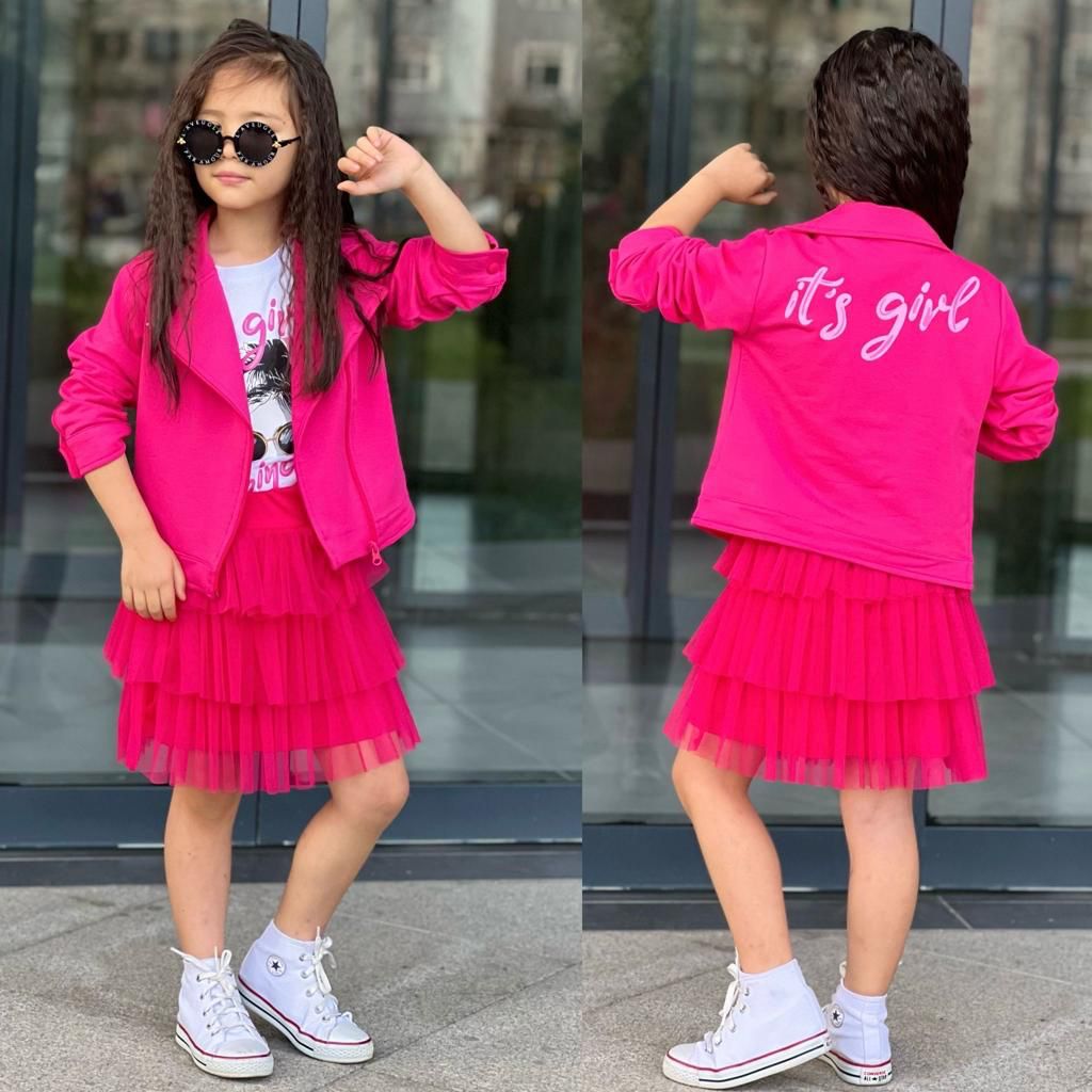 Ensemble 3 pièces  jupe tutu , t-shirt et une veste pour fille de 4 à 12 ans - Karasmoode