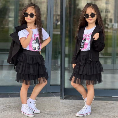 Ensemble 3 pièces  jupe tutu , t-shirt et une veste pour fille de 4 à 12 ans - Karasmoode
