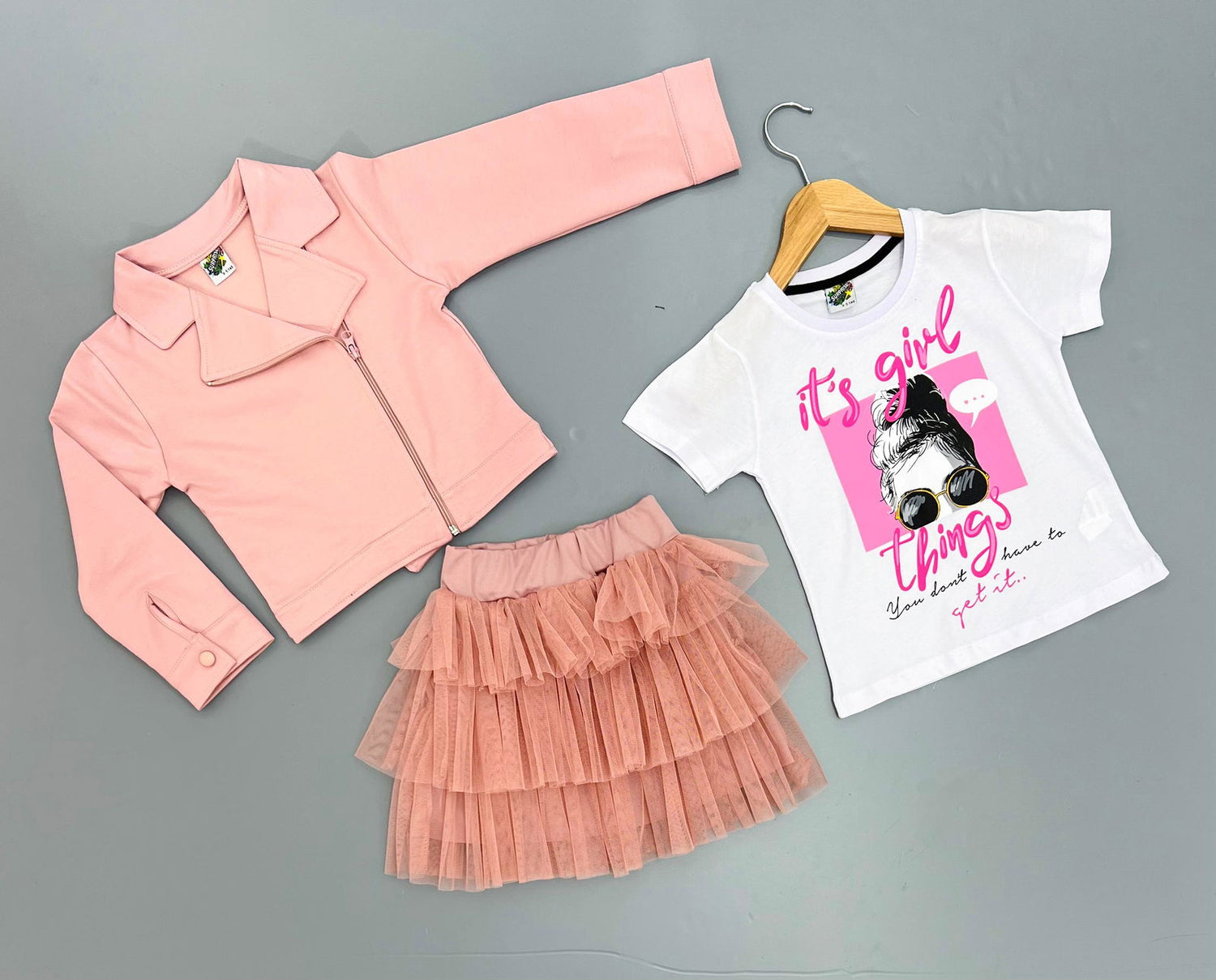 Ensemble 3 pièces  jupe tutu , t-shirt et une veste pour fille de 4 à 12 ans - Karasmoode