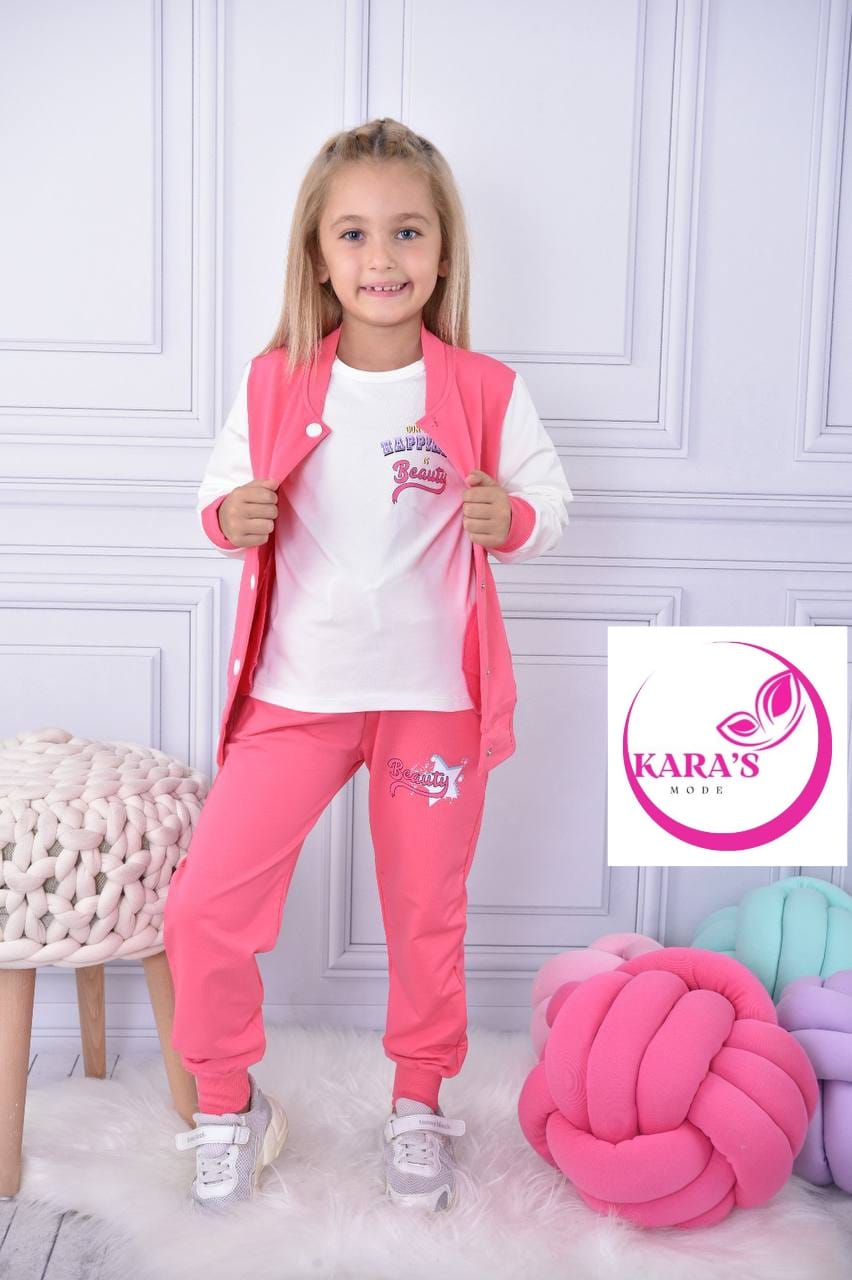 Ensemble 3 pièces pantalon jogging et veste imprimé pour fille de 3 à 10 ans - Karasmoode