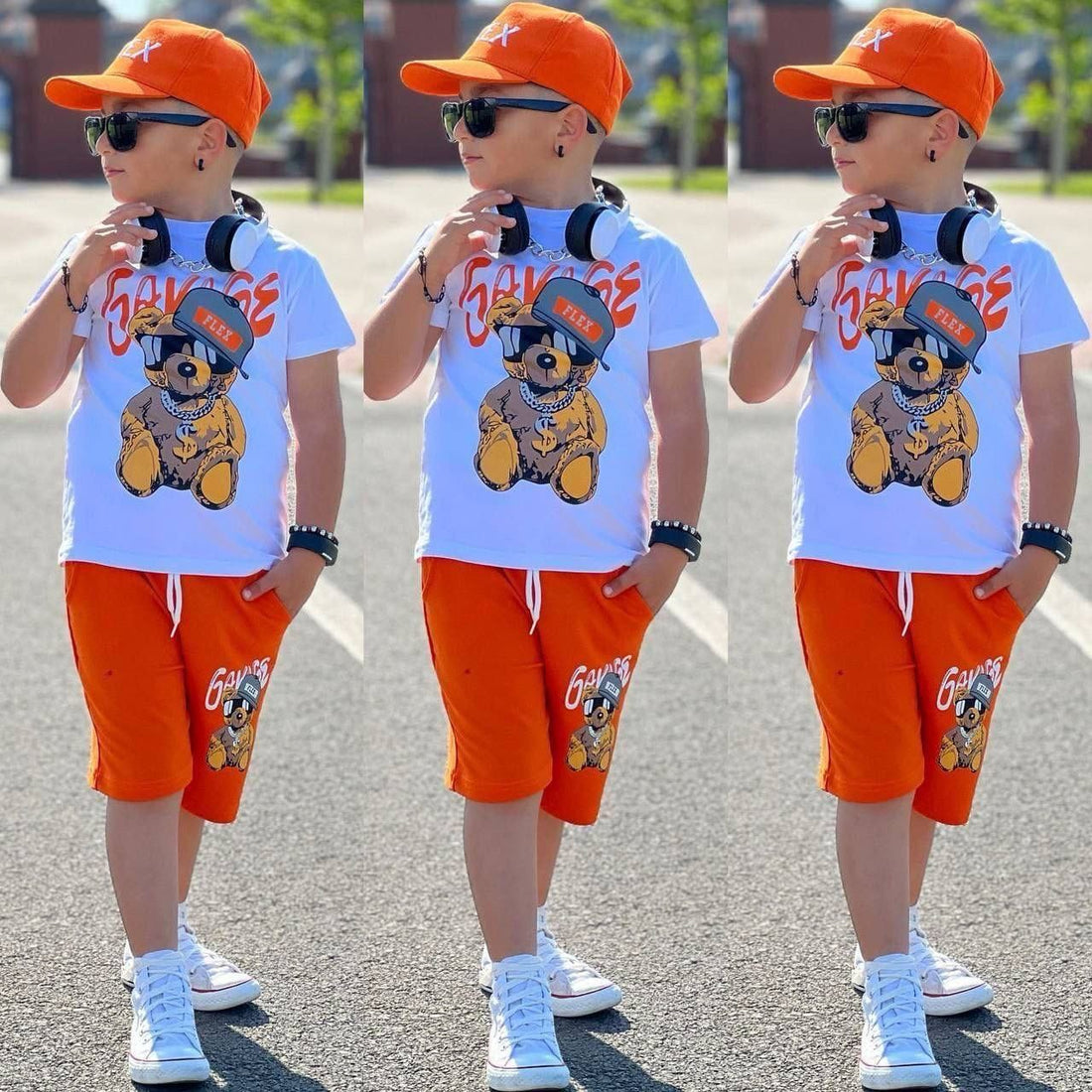 Ensemble 3 pièces short et t-shirt imprimé SAVAGE pour garçon de 2 à 12 ans - Karasmoode