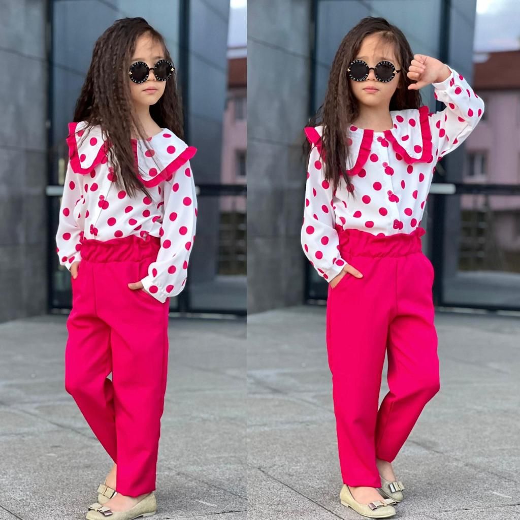 Ensemble en tissu pantalon taille haute et haut pour fille de 4 à 12 ans - Karasmoode