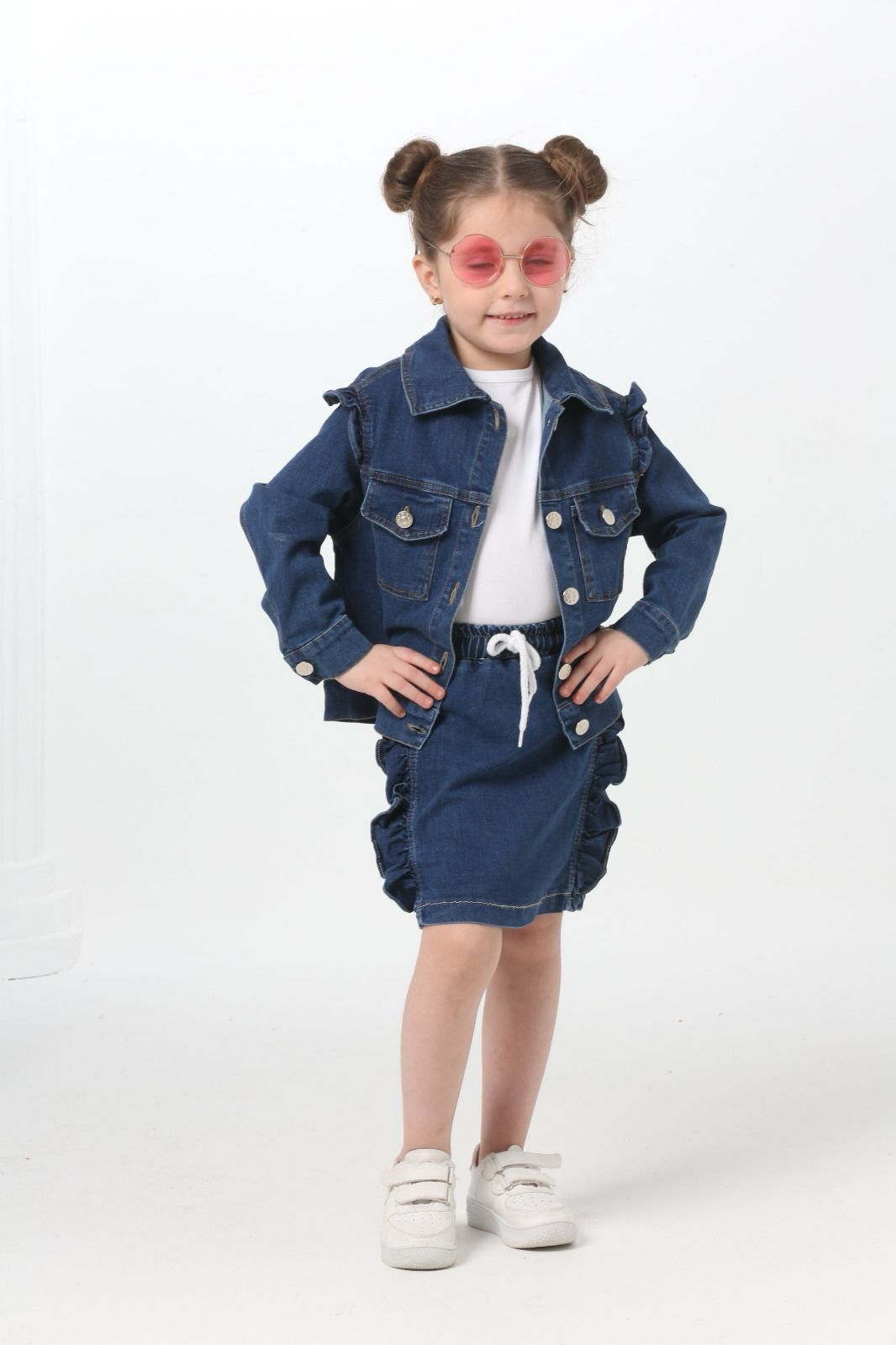 Ensemble jupe droite et veste en jeans 2 pièces pour de 2 à 7 ans. - Karasmoode