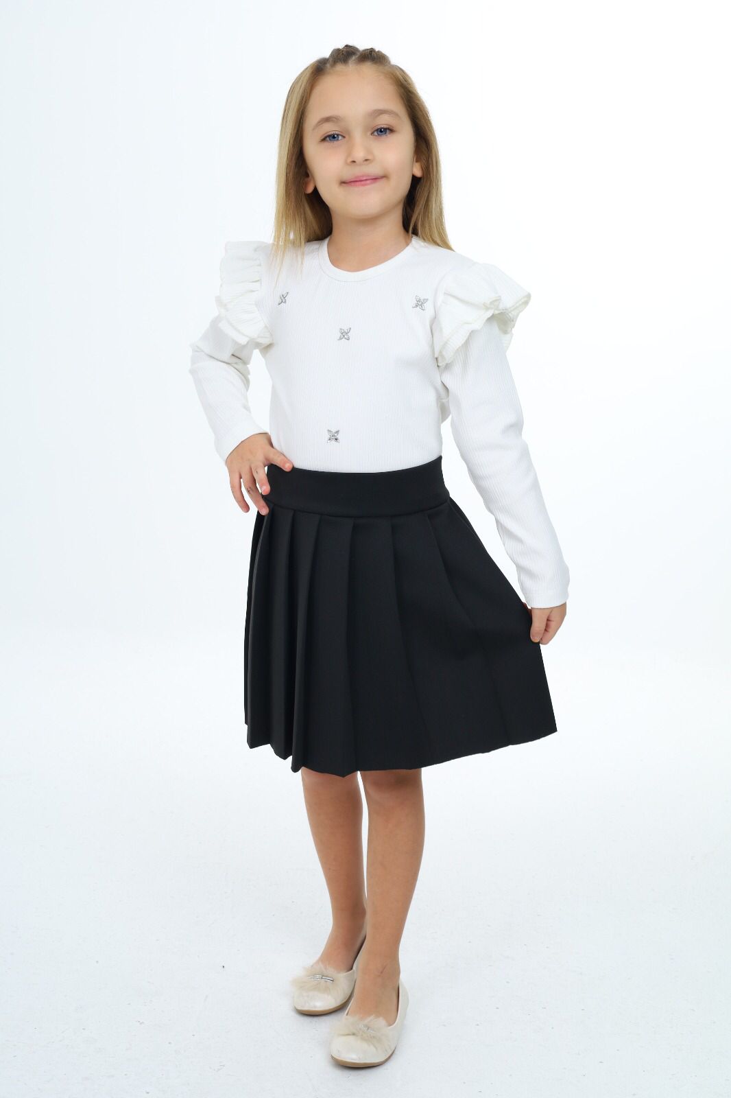 Ensemble jupe plissée et t-shirt à manches longues pour fille pour fille de 3 à 10 ans - Karasmoode