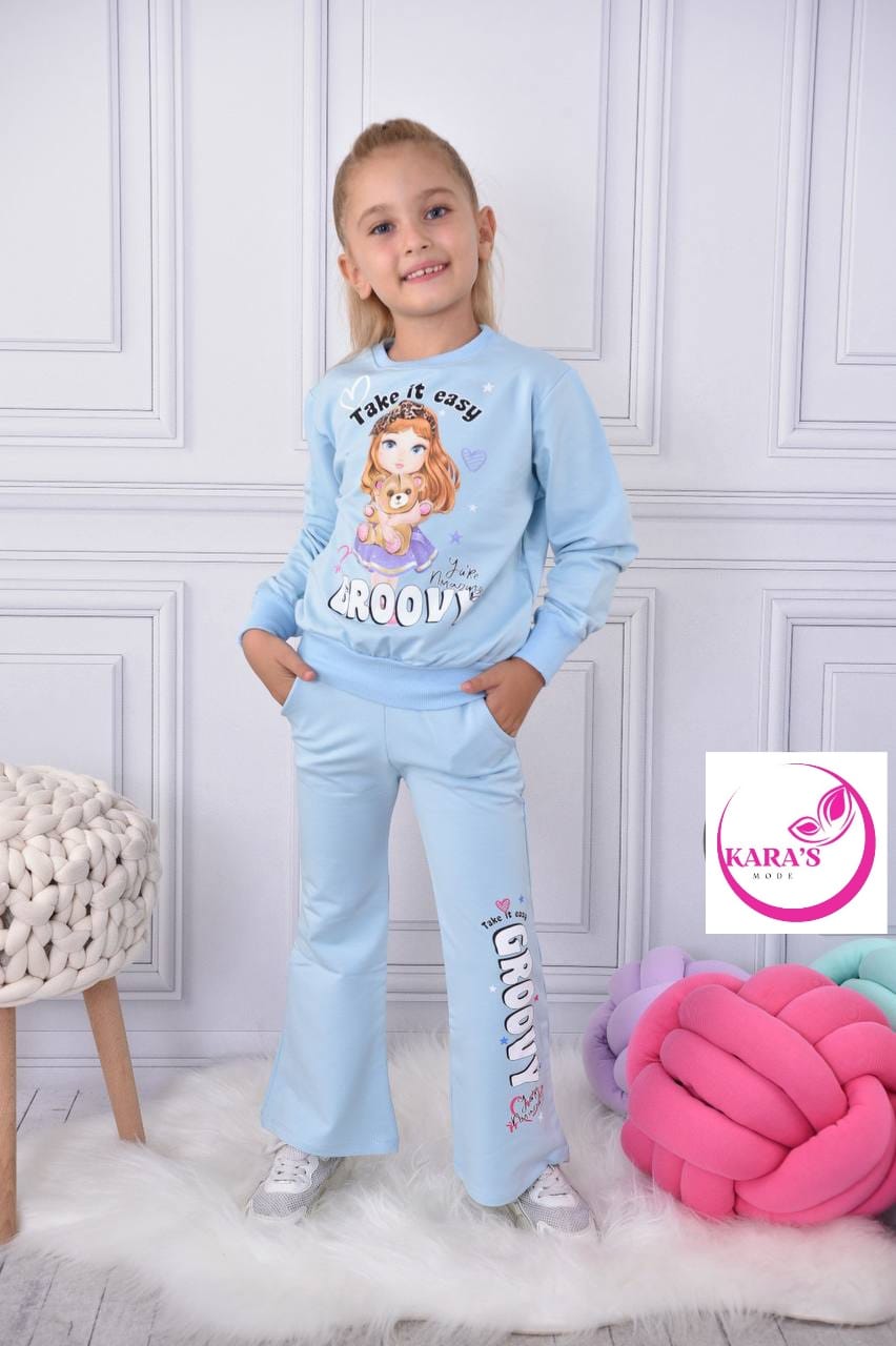 Ensemble pantalon jogging et chandail imprimé GROOVI pour fille de 3 à 10 ans - Karasmoode