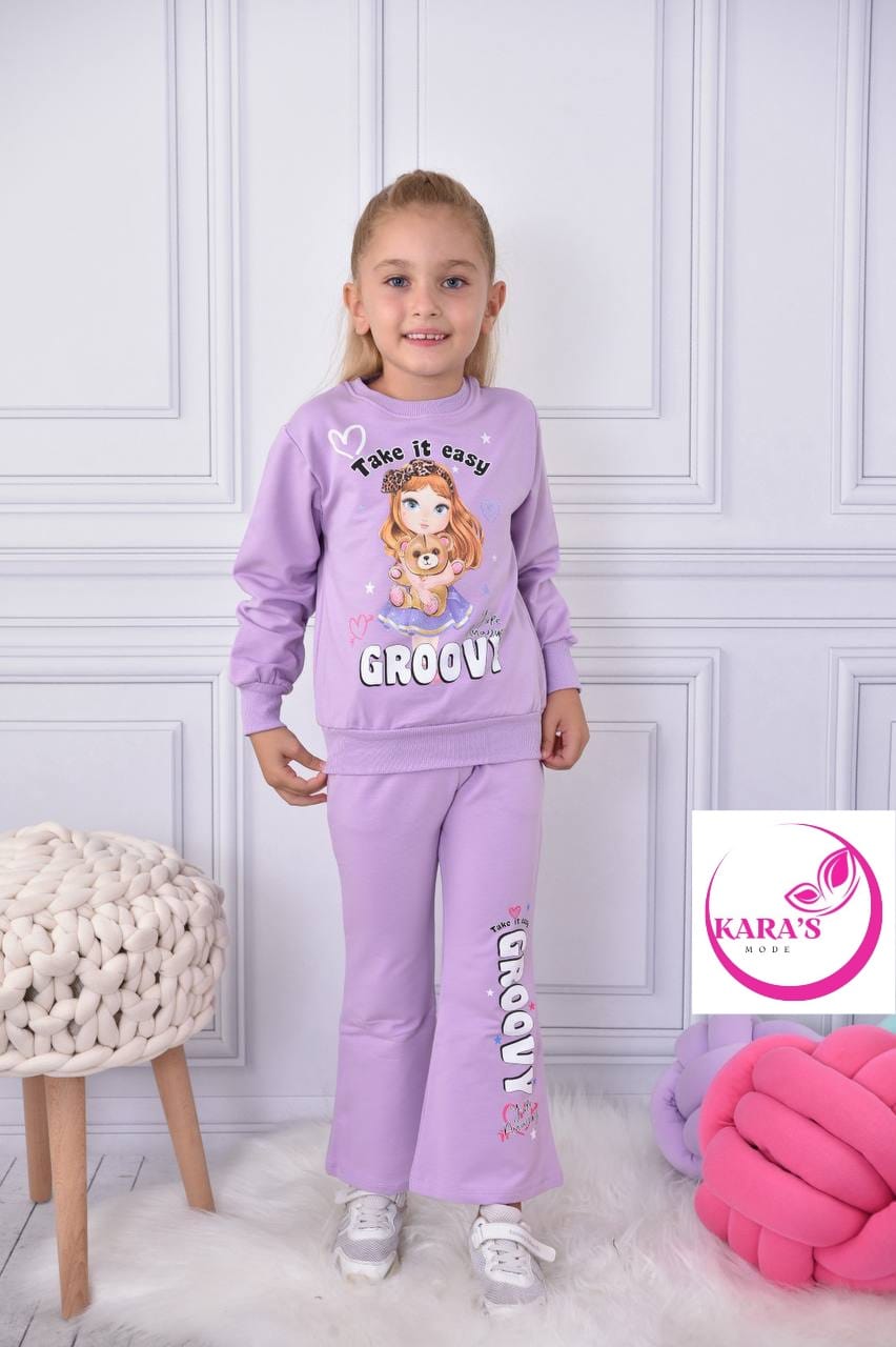 Ensemble pantalon jogging et chandail imprimé GROOVI pour fille de 3 à 10 ans - Karasmoode