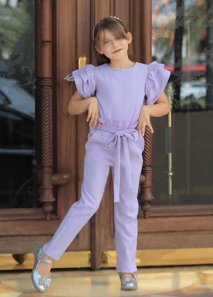 Ensemble pantalon taille haute et haut en tissu pour les occasions pour fille de 2 à 12 ans - Karasmoode