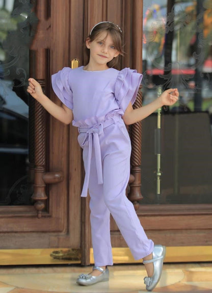 Ensemble pantalon taille haute et haut en tissu pour les occasions pour fille de 2 à 12 ans - Karasmoode