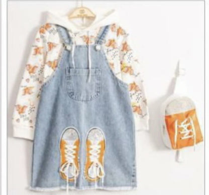 Ensemble robe salopette en jeans imprimé VANS 3 pièces pour fille de 2 à 9 ans - Karasmoode