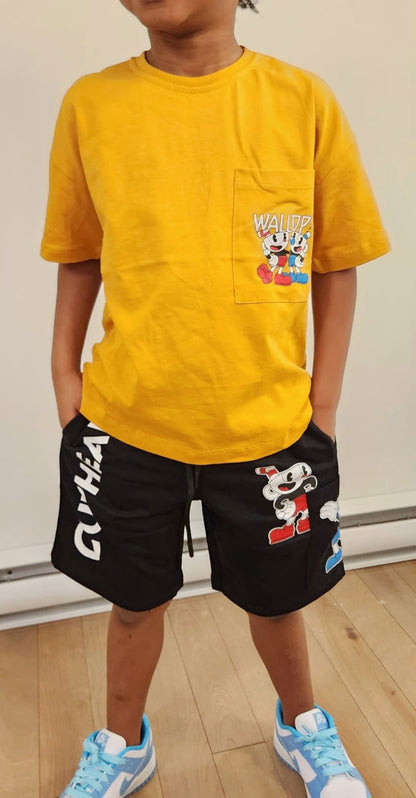 Ensemble short, bermuda et t-shirt imprimé WALLOP pour garcon de 5 à 14 ans - Karasmoode